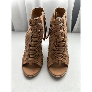 DV by Dolce Vita Women Tan Suede Cage Ankle Booties Heel Size 9.5